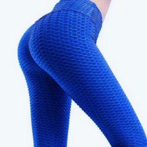 blue Jacquard bubble pants high waist yoga pants Breathable buttock workout fitn